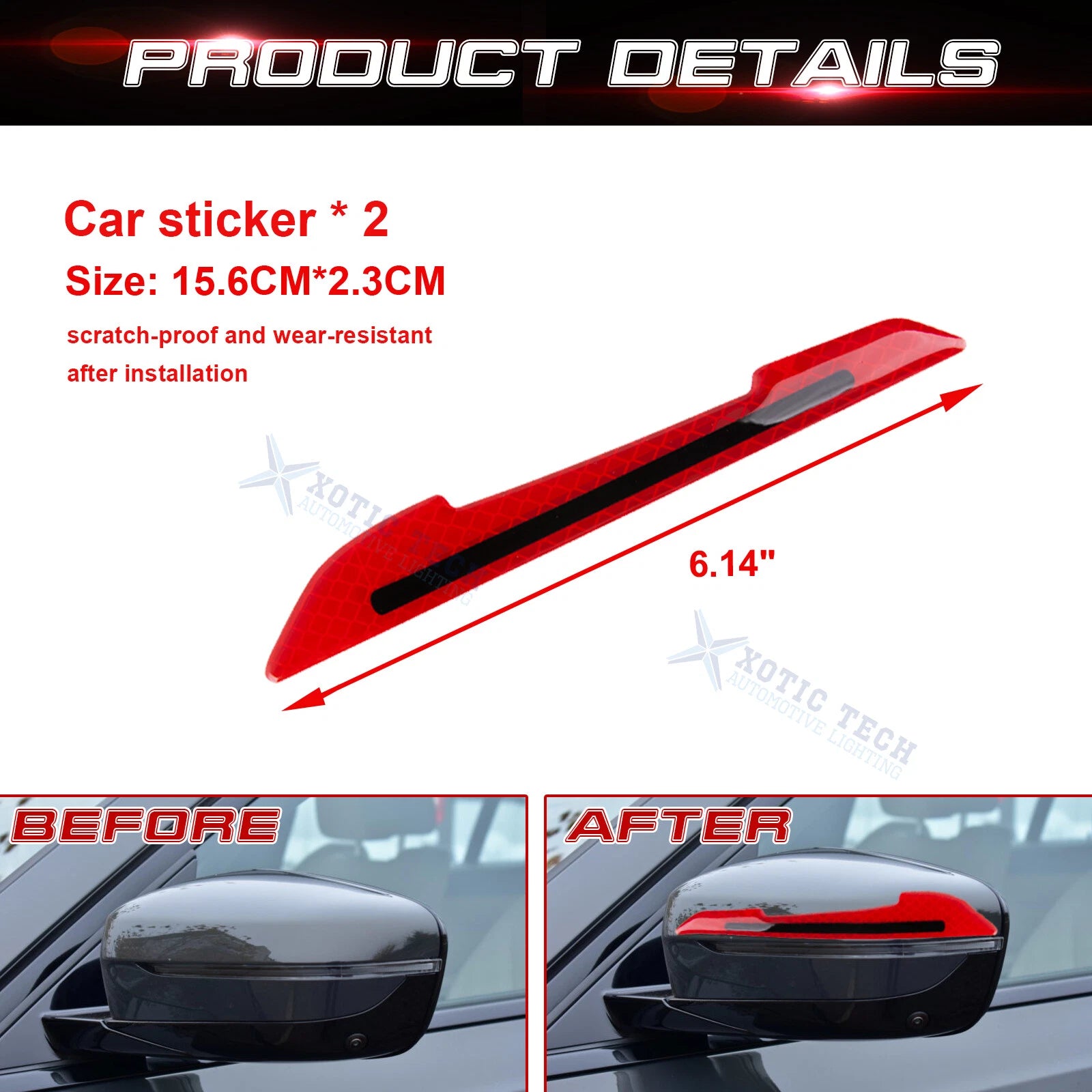 Red Reflective Rearview Mirror Stripe Warning Stickers for Cars (Universal)