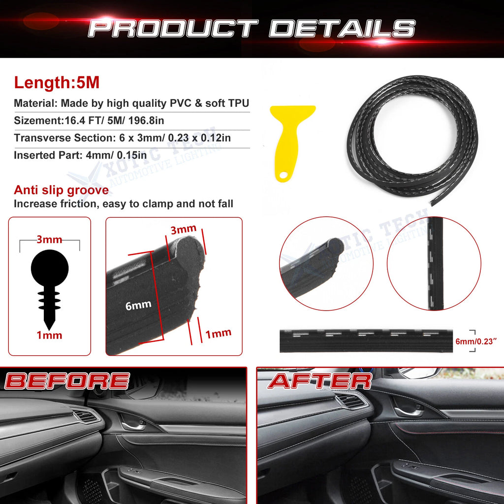 Carbon Fiber Texture Door Gap Edge Line Strip Insert for Car (-)