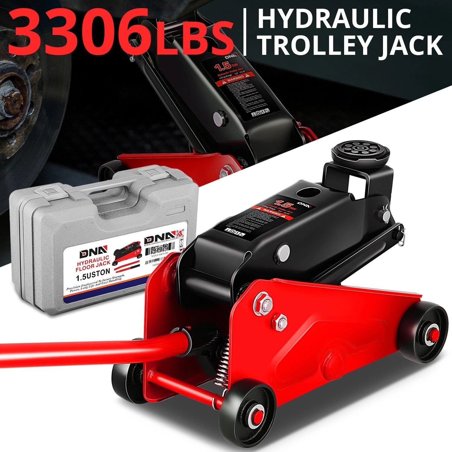 5.5-15.35 Hydraulic Floor Jack 3000lbs Capacity with Swivel Casters