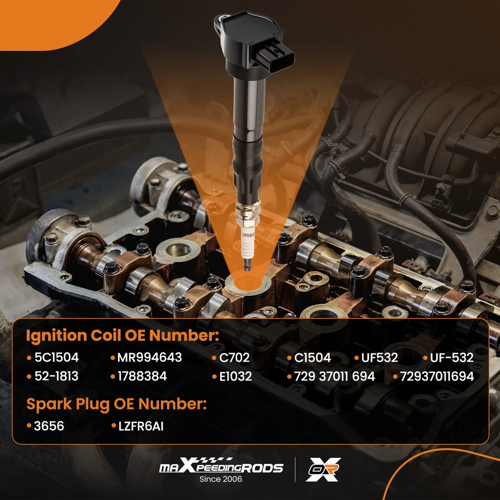 Set of 4 Ignition Coils & Spark Plugs for Mitsubishi Galant 2.4L (2004–2012)