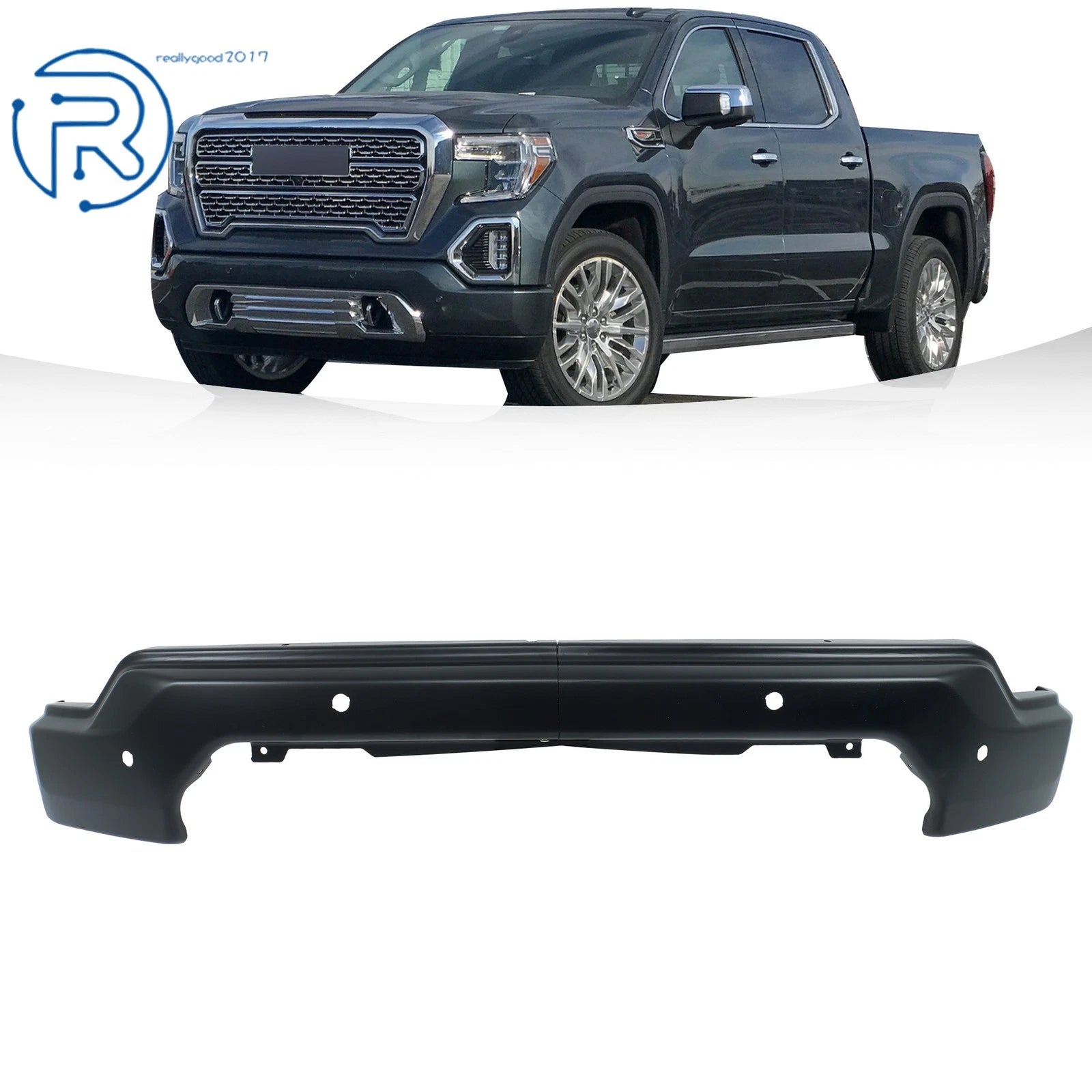 Black Steel Split Front Bumper for GMC Sierra 1500 (2019–2021) with Sensor Hole
