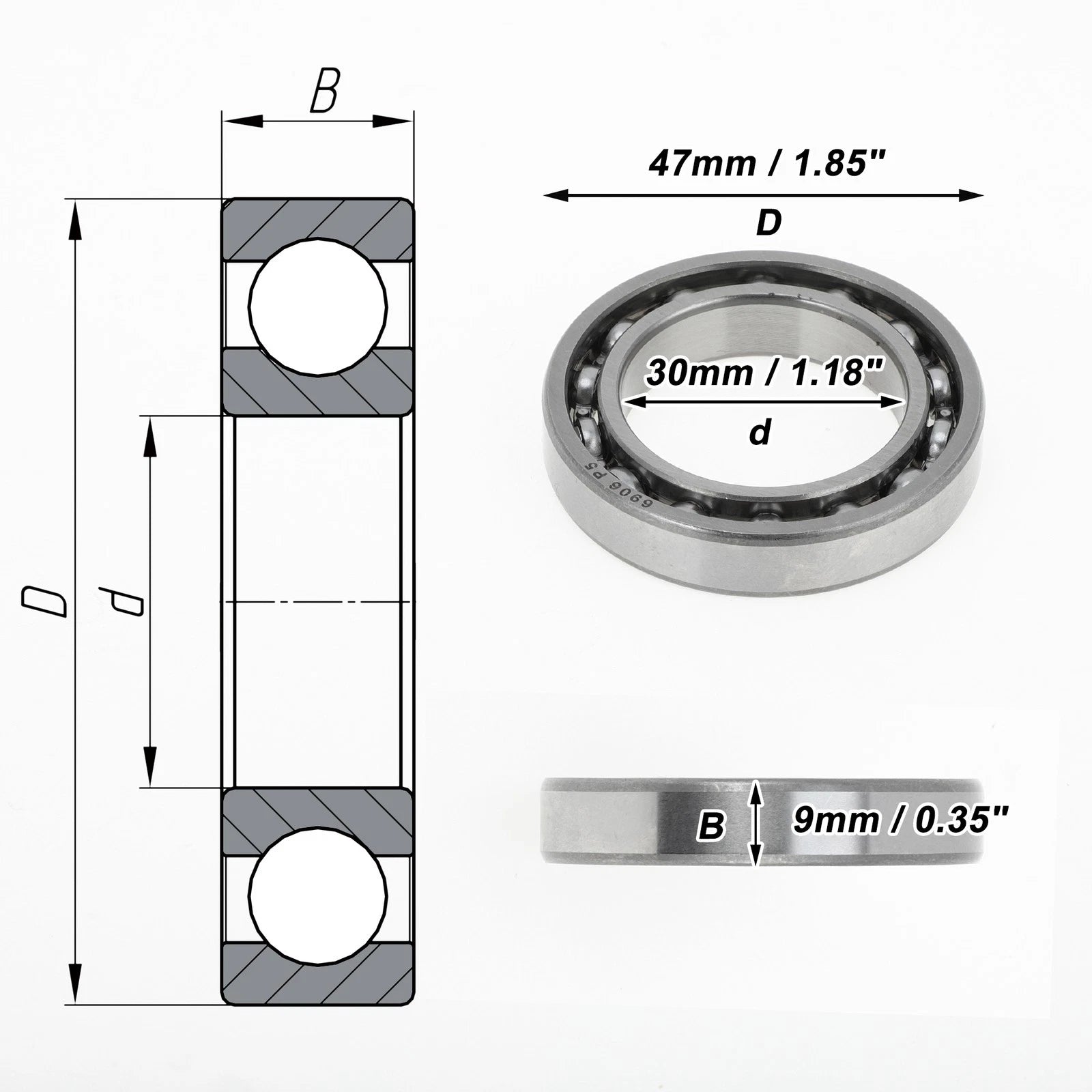 6906 Deep Groove Ball Bearing for Scooter Skateboard Wheel (30x47x9mm)