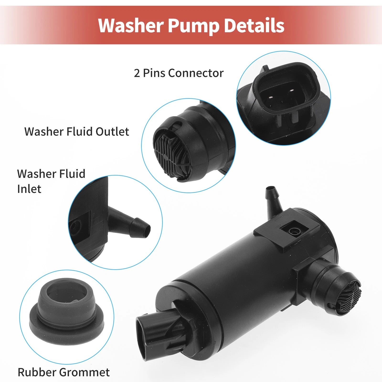 Windshield Washer Pump w/ Grommet for Toyota (No. 85330-0K011)