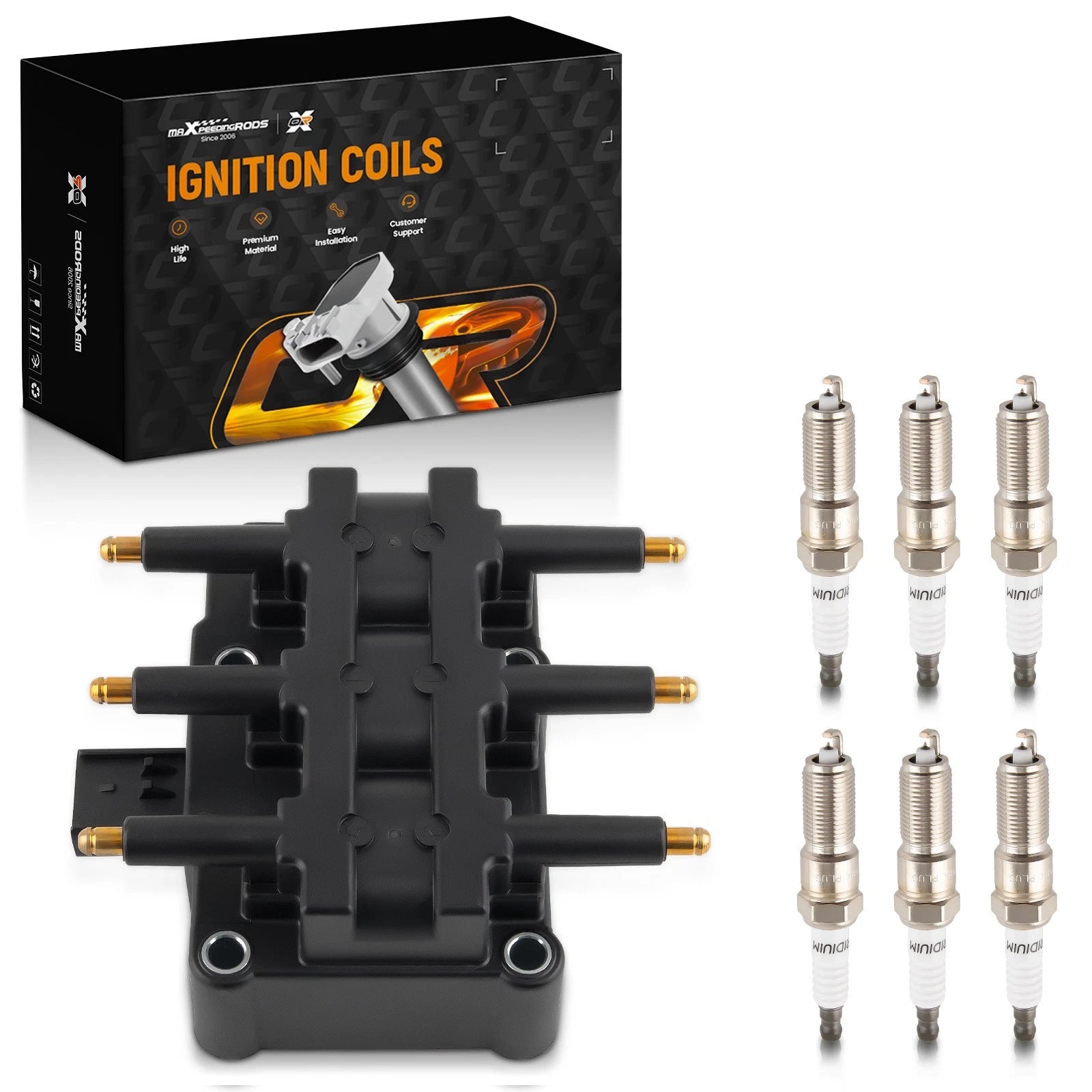 Ignition Coil & 6 Iridium Spark Plugs for Chrysler Pacifica (2005–2008)