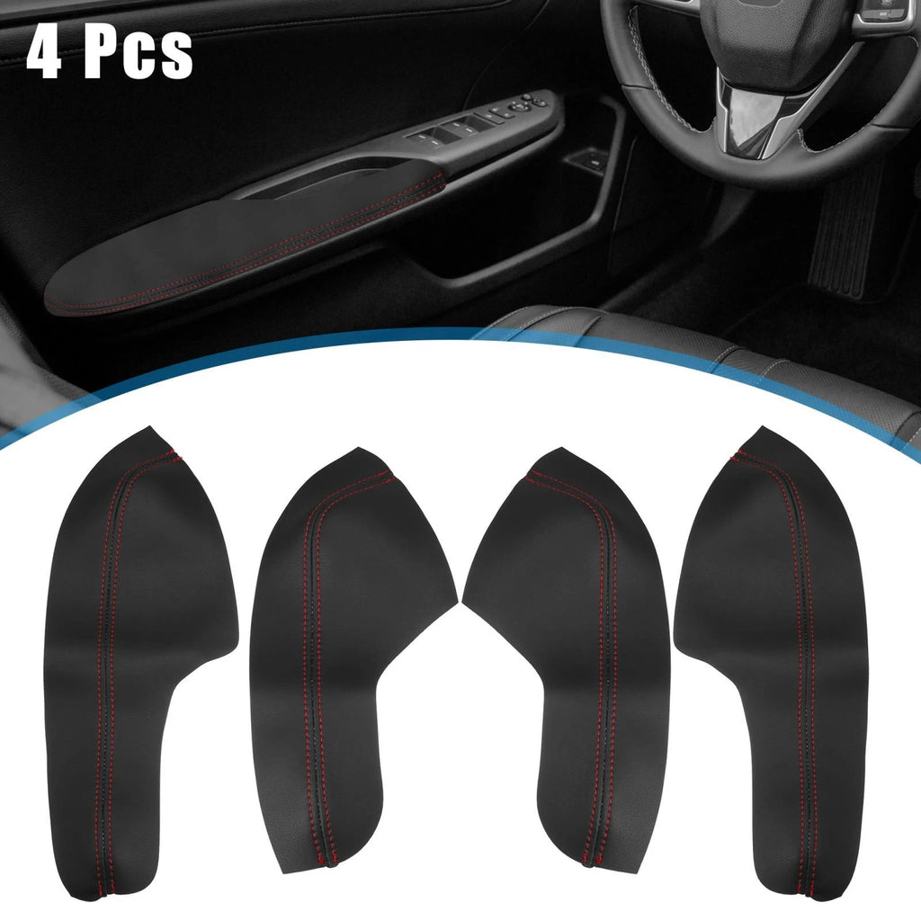 Set of 4 Door Armrest Covers for Honda Civic (2016–2020) Black Red Line