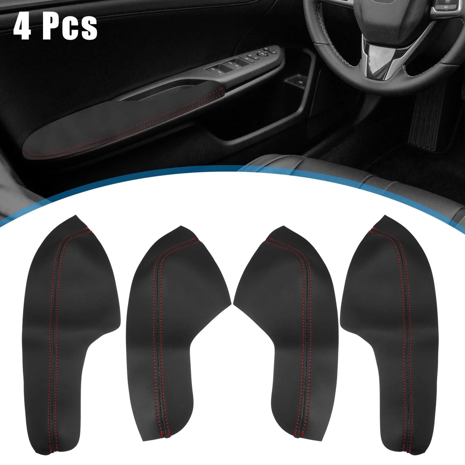 Set of 4 Door Armrest Covers for Honda Civic (2016–2020) Black Red Line