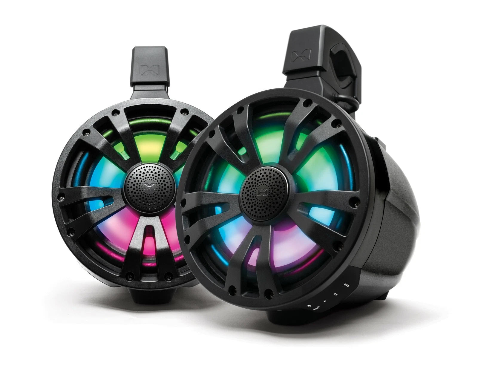 2X 8" Amplified Speakers with RGB LED Lights for Marine Use