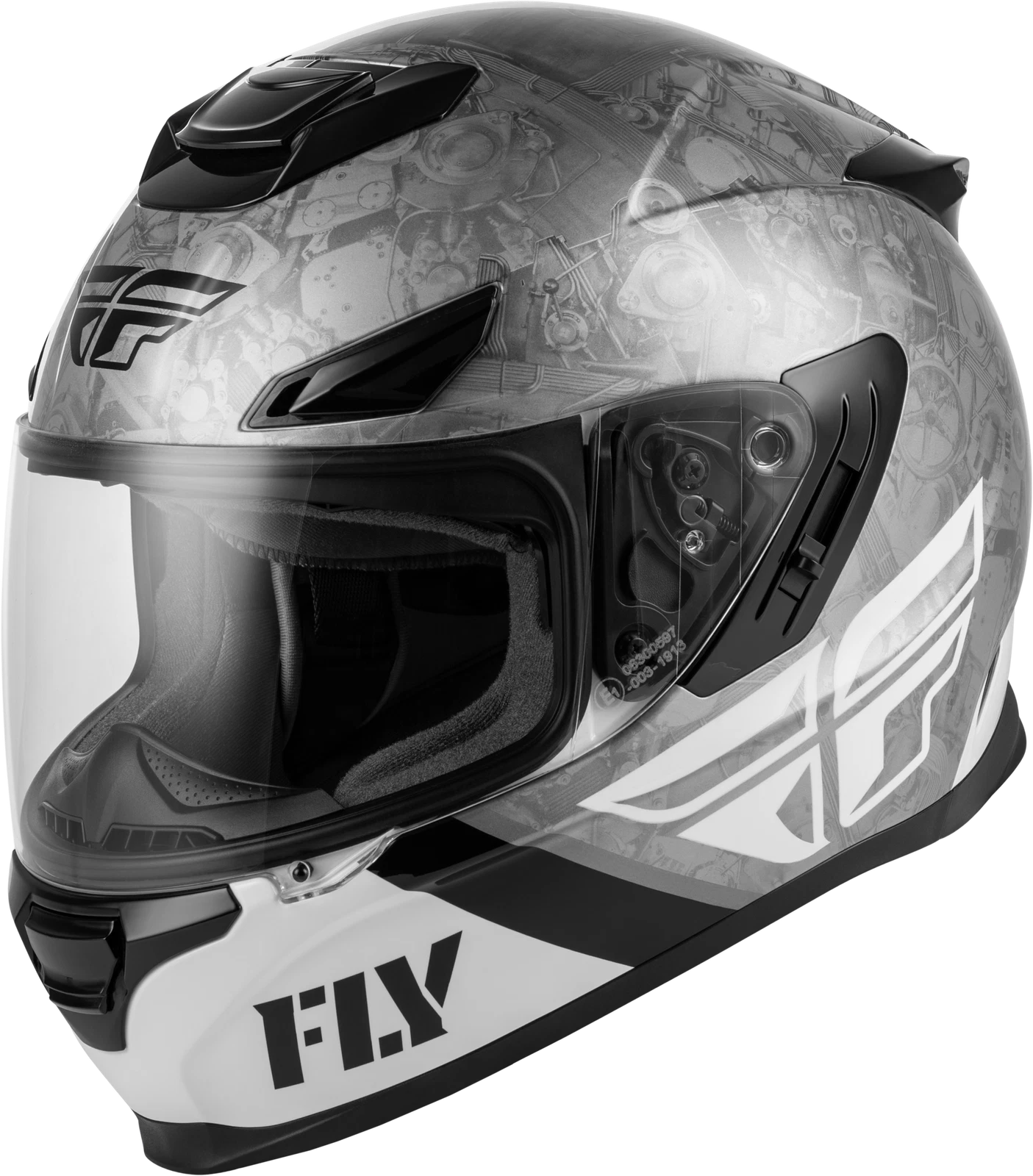 Fly Racing Sentinel Mech Full-Face Helmet for Street (X-Large, Black/White/Grey)