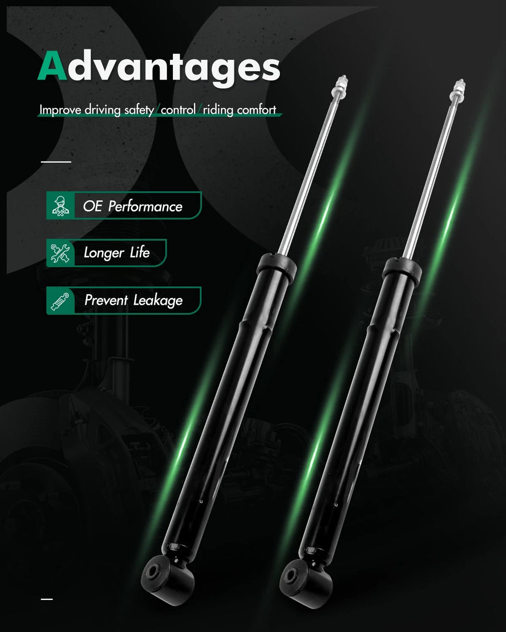 Rear Struts Shocks Set of 2 for VW Cabrio (1995–2002), Corrado (1990–1992), Golf (1985–1999), Jetta (1985–1999)