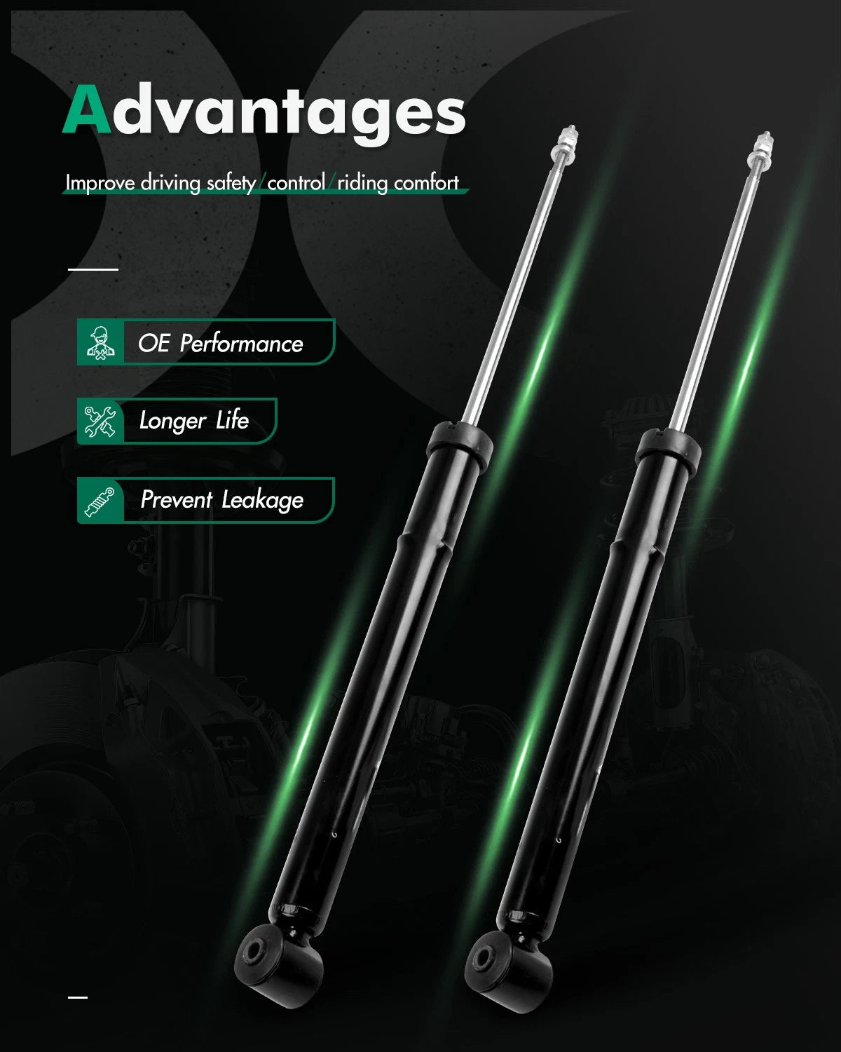 Rear Struts Shocks Set of 2 for VW Cabrio (1995–2002), Corrado (1990–1992), Golf (1985–1999), Jetta (1985–1999)