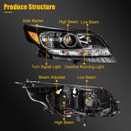 Headlight Assembly Set for Chevy Malibu (2013–2015) Black Housing