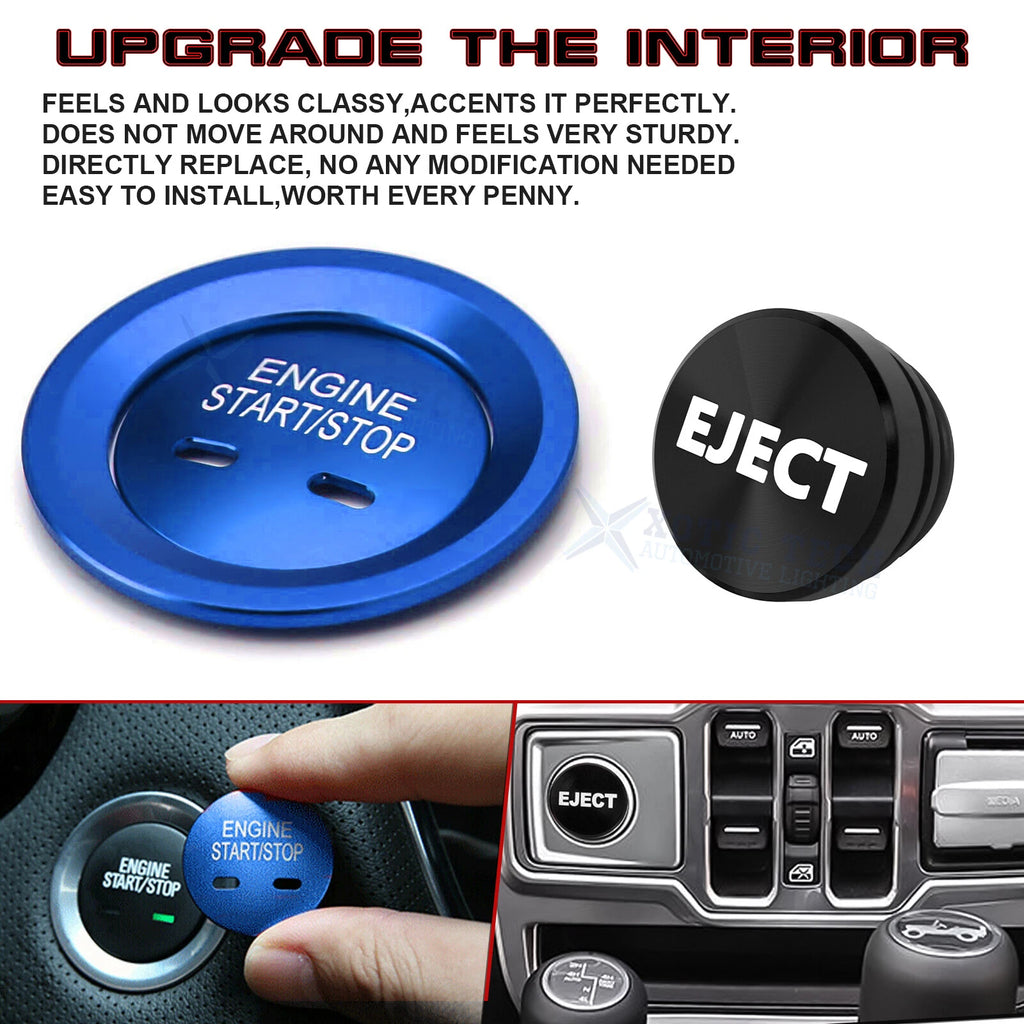 Blue Engine Start + Black Cigarette Lighter Eject Button Cover for Chevrolet GMC (2003-2024)