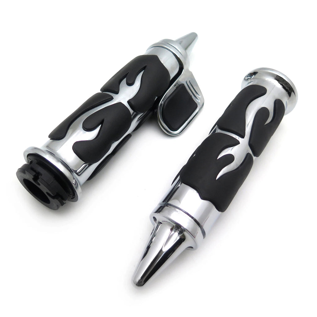 Chrome Flame Spike Handle Bar Grip 7/8" for Honda Suzuki Kawasaki