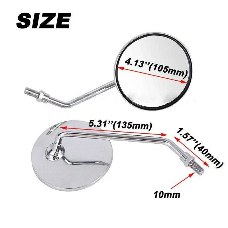 Chrome Round Mirrors 10mm Thread for Motorcycle Scooter