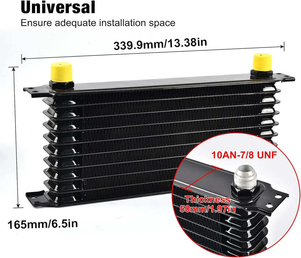 10 Row AN10 Universal Aluminum Transmission Oil Cooler & Filter Adapter Kit