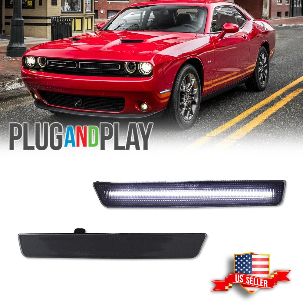 2X Smoked Lens White LED Front Sidemarker Lights for Dodge Challenger (2015–2023)