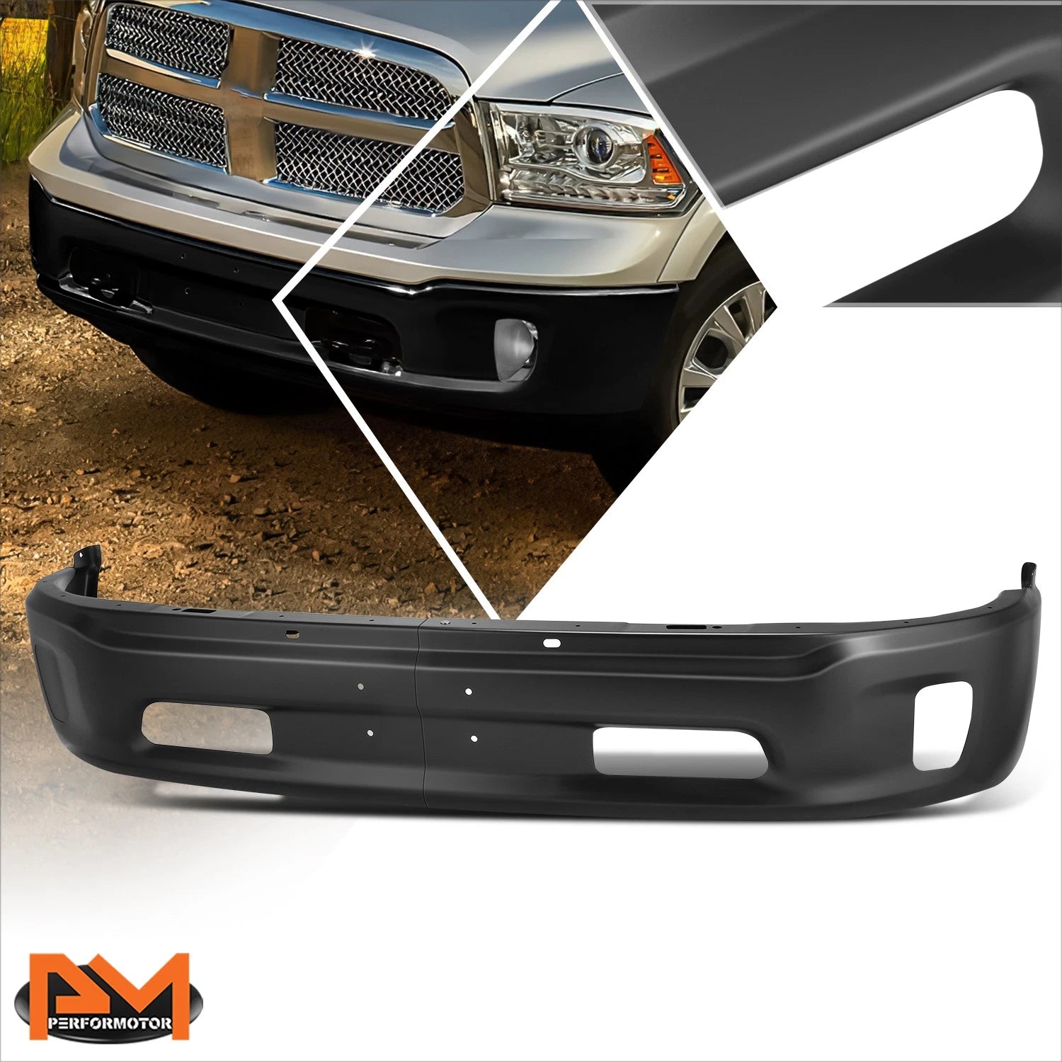 Steel Front Bumper Face Bar for Ram 1500 Classic (2013–2023) w/Fog Light Holes Black