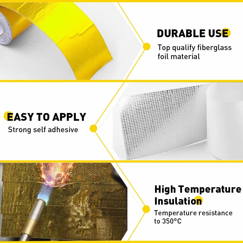 2" x 33FT Gold Heat Reflective Tape Wrap for Automotive Use
