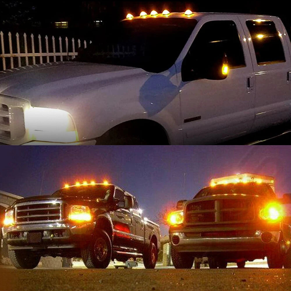 Set of 5 Amber LED Cab Roof Clearance Marker Lights for Trucks