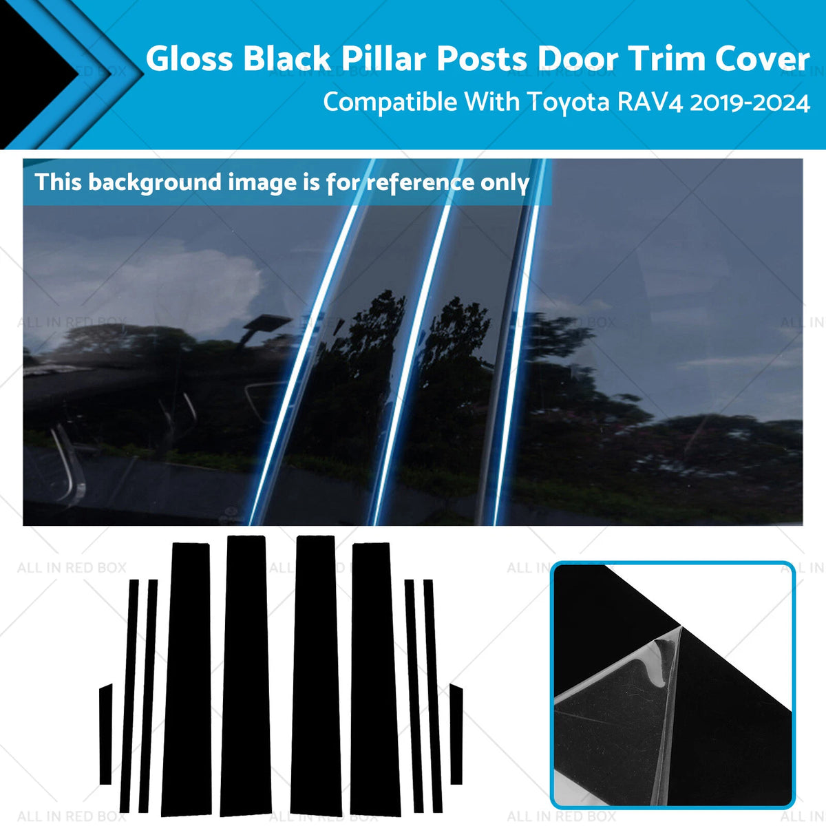 Gloss Black Pillar Posts Door Trim Cover for Toyota RAV4 (2019–2024)