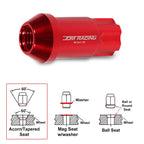 Set of 20 M12X1.5 Red JDM Open End Aluminum Spline Wheel Lug Nuts + Lock Key