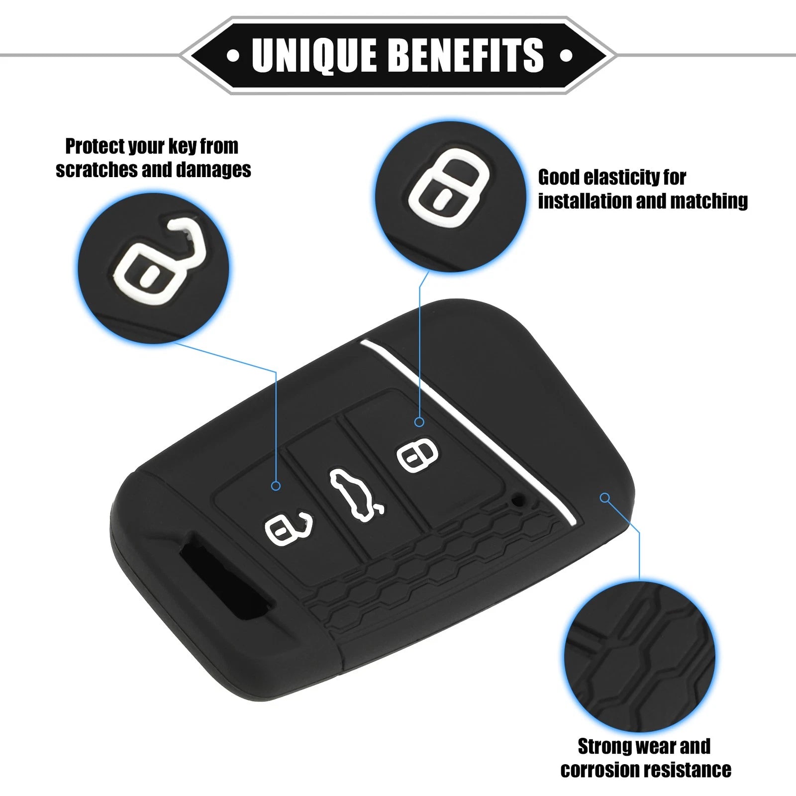 Car Key Fob Cover for Volkswagen Passat B8 (2015–2023) 3 Button Silicone Black