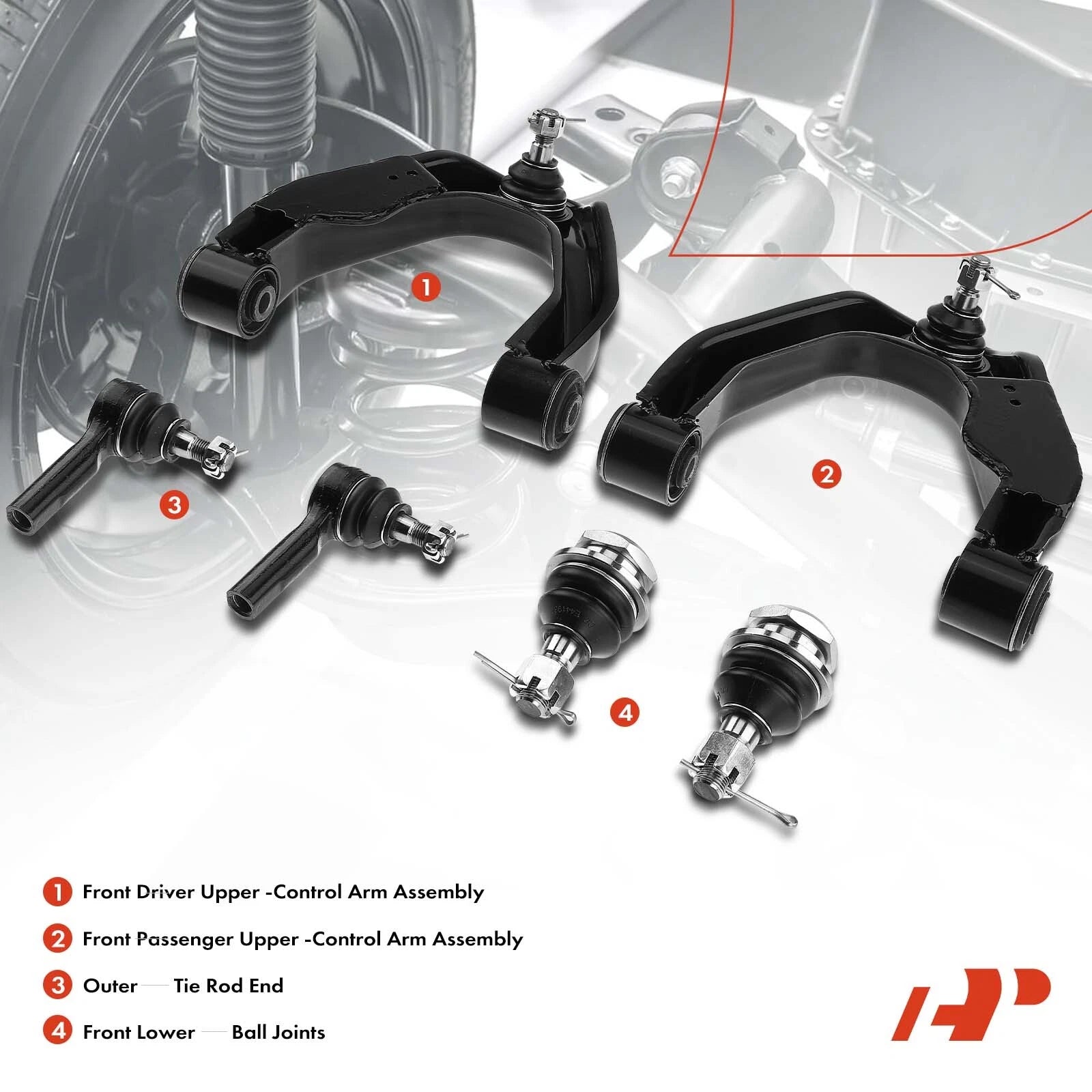 6X Front Upper Control Arm & Tie Rod for Nissan Frontier Xterra (2000-2004)