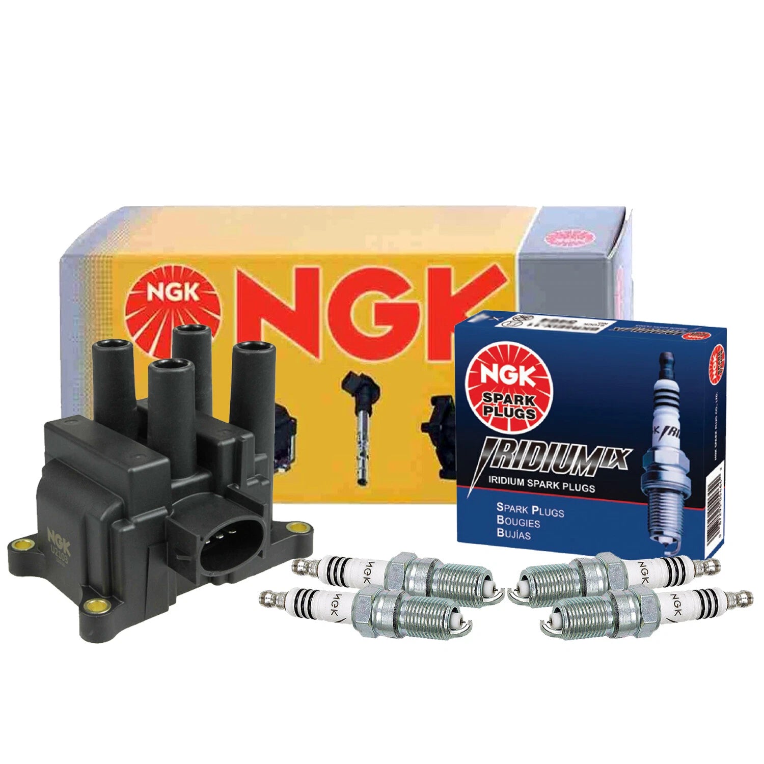 NGK DIS Ignition Coil & 4 Iridium IX Spark Plugs for Ford Mazda 2.3 L4
