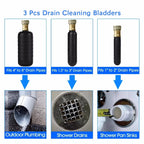 3 Rubber Bladders Drain Cleaning Kit for 1-6 Inch Pipes