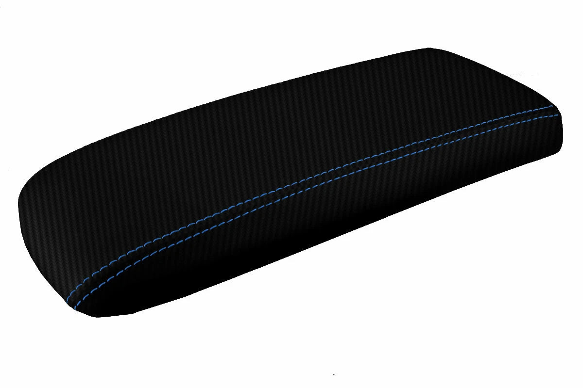Console Lid Armrest Cover for Ford Explorer (1995–2001) Carbon Fiber Blue Stitch
