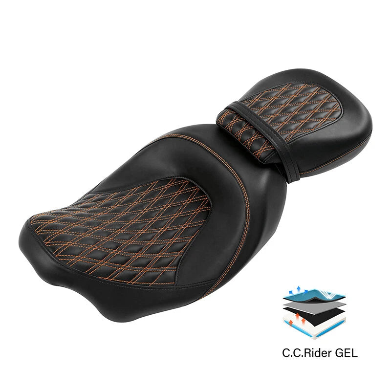 Gel Seat for Harley Touring Road Glide (2009–2023) - Black Orange