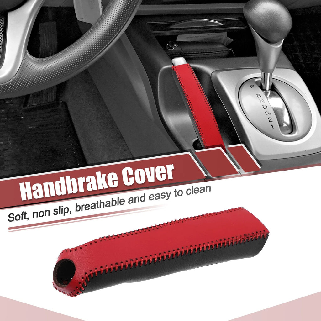 Faux Leather Handbrake Cover Trim for Honda Civic (2006–2011) Black Red