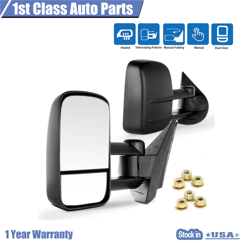 Pair Towing Manual Mirrors for Chevy Silverado GMC Sierra 2500 HD 3500 HD (2007–2014)