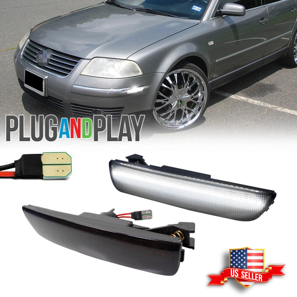 2X Smoke White LED Side Marker Lights for VW Passat (2001–2005)