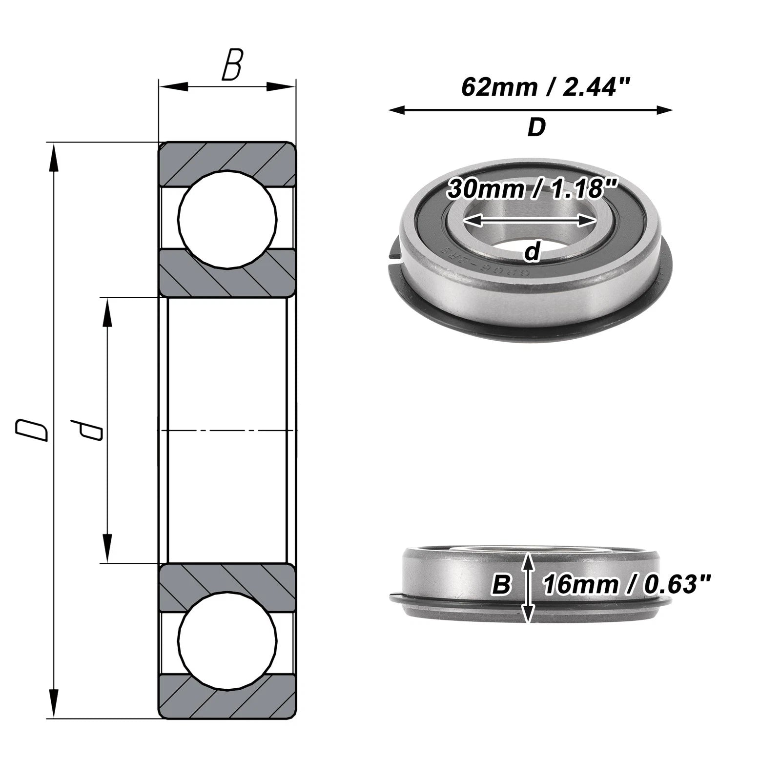 6206NR2RS Deep Groove Ball Bearing for Scooter Skateboard (30x62x16mm)