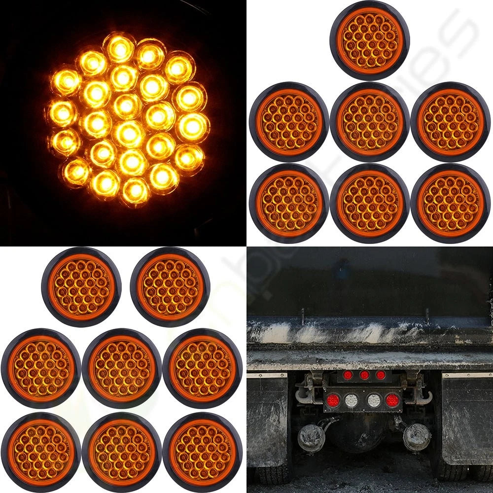 15pcs 24V 4" LED Side Marker Tail Lights for Trailer Clearance (Round Amber)