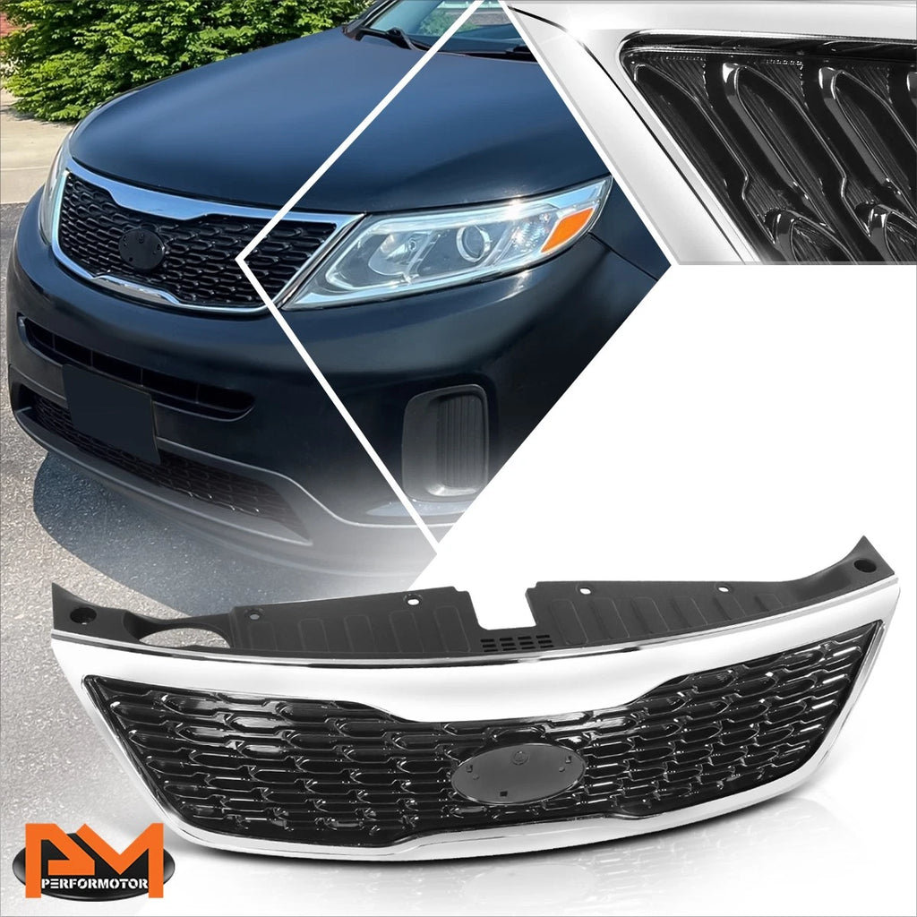 Painted Black Mesh Upper Grille w/Badge Slot + Chrome Moulding for Sorento (2014–2015)