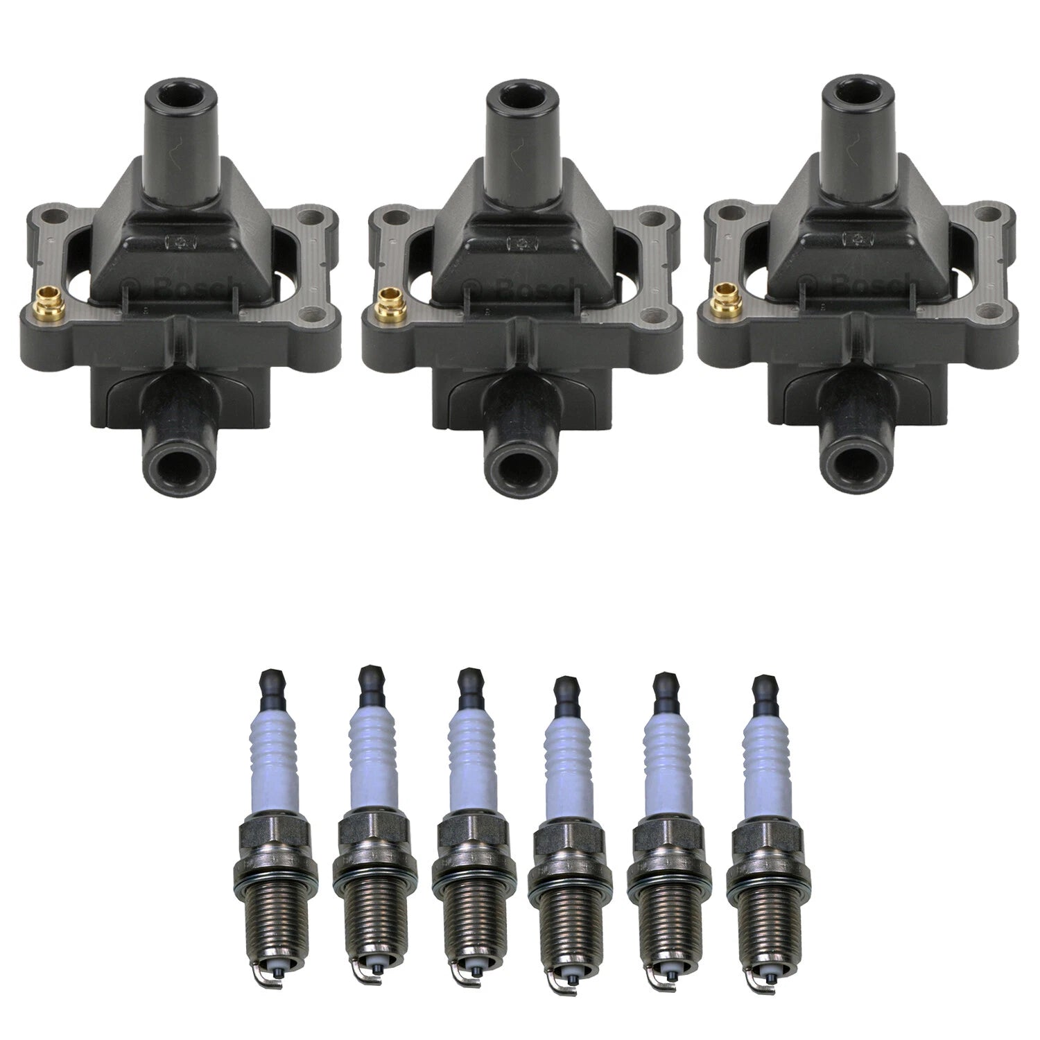 Set of 3 Ignition Coils & 6 U-Groove Spark Plugs for Mercedes W202 W210 W140 R129