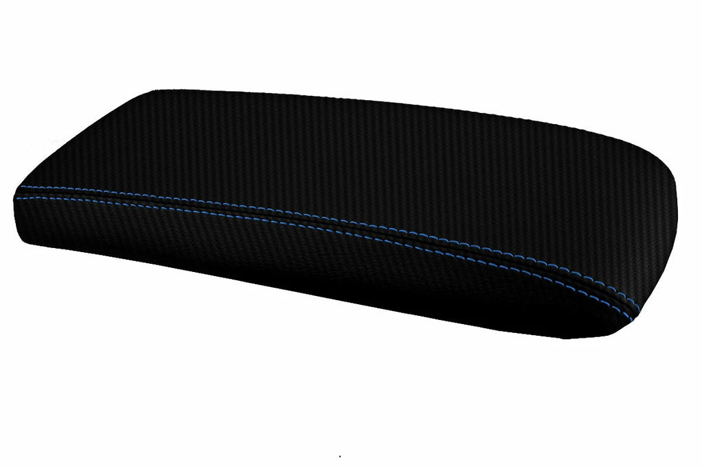 Console Lid Armrest Cover for Ford Explorer (1995–2001) Carbon Fiber Blue Stitch