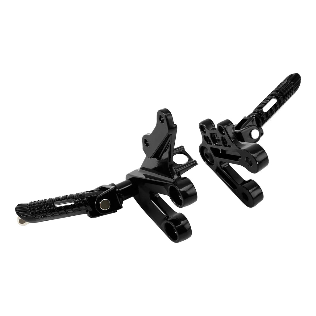 Front Rider Driver Footpegs Footrests Brackets for Suzuki GSXR1000 (2003–2004) Black