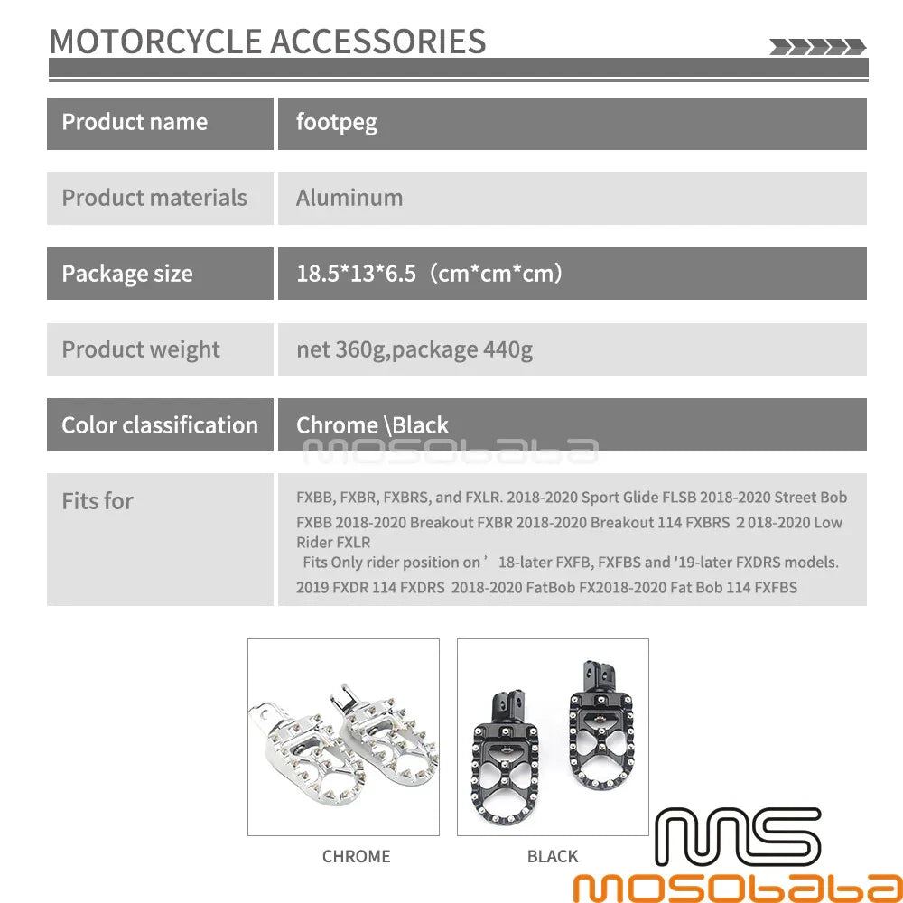 Passenger Rider Foot Pegs for Harley Fat Bob, Street Bob (2018-2020)