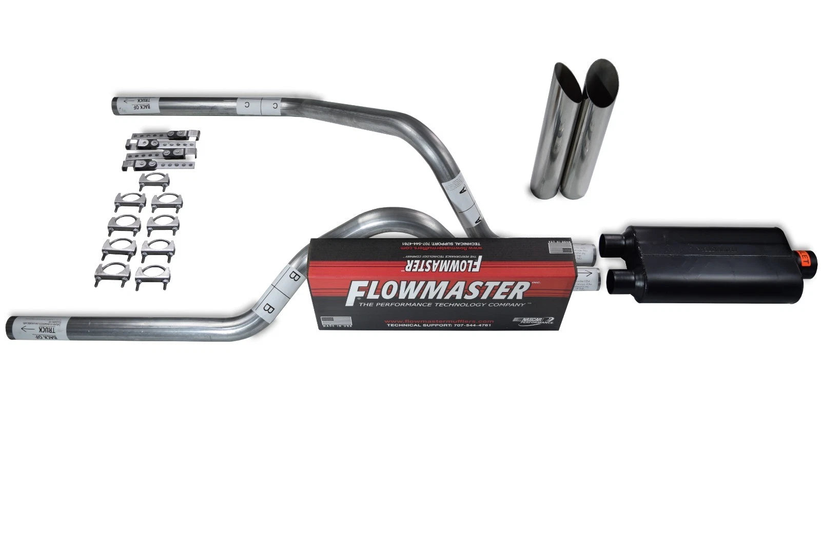 Dual Exhaust Kit for Dodge Dakota (1997–2005) 2.5" Flowmaster Slash Tips