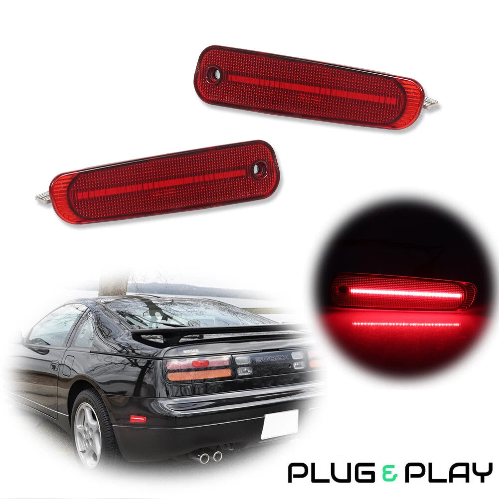 2X Red Rear Bumper LED Strip Side Marker Lights for Nissan 300ZX Z32