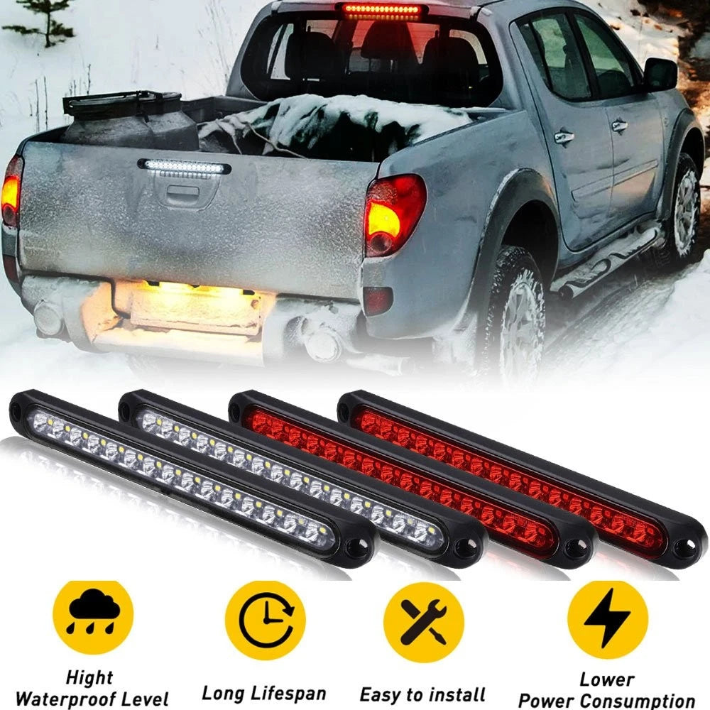 Set of 2 Rear White Tail Reverse Backup & Red Brake Light Strips for Trucks Trailer