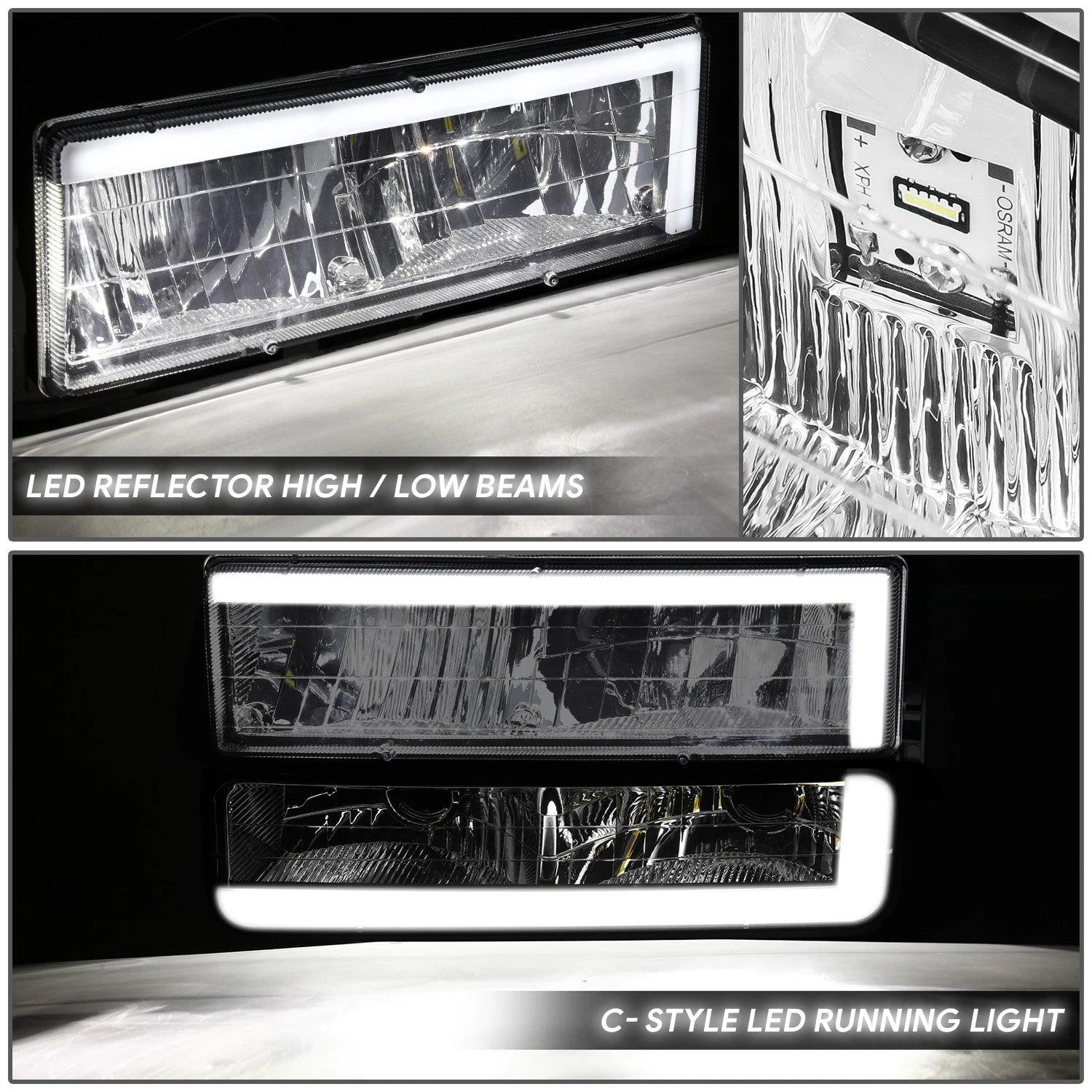 C-LED Headlight + Signal + Amber Corner Lamp for GMC C/K 1500-3500 (1994–2000)