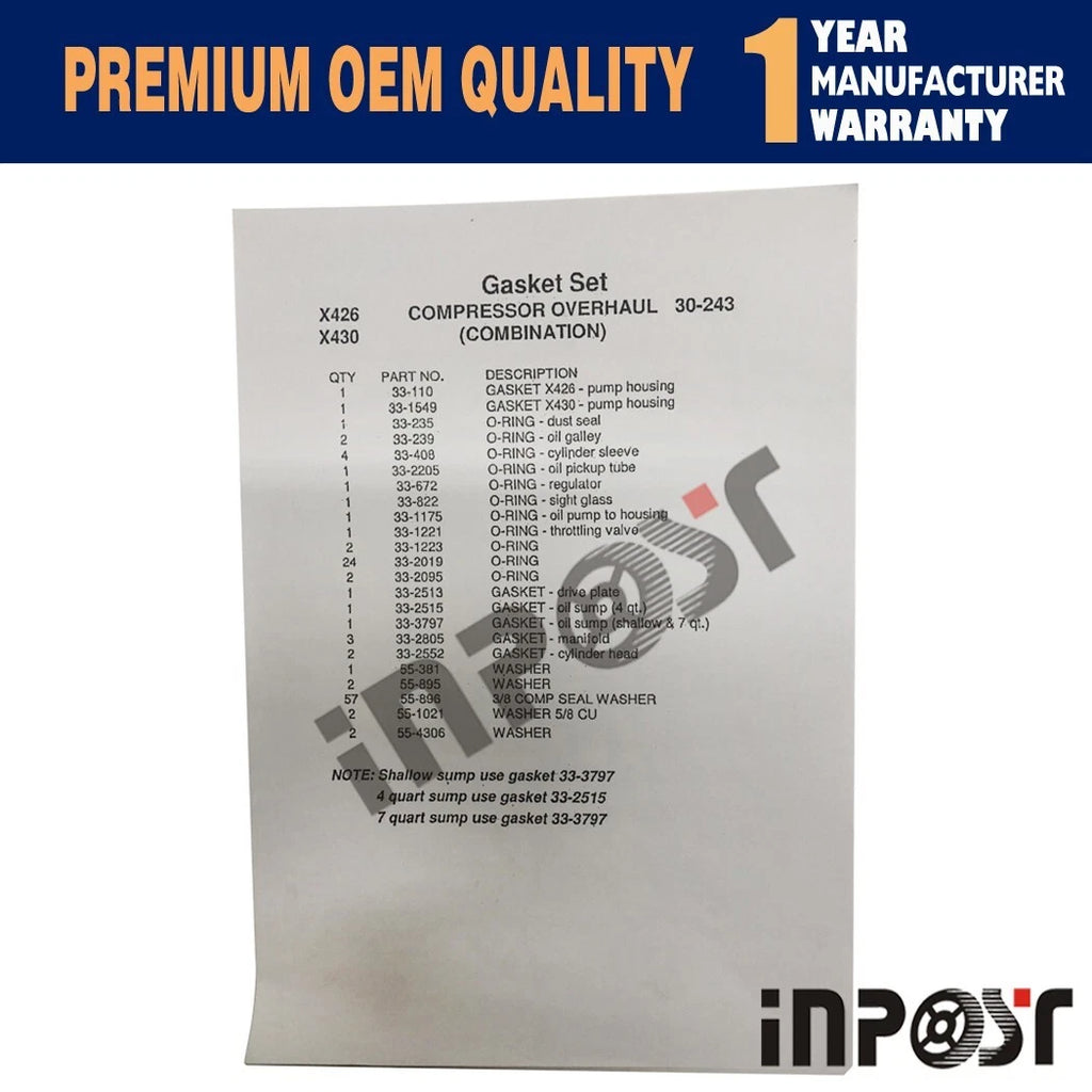 Compressor Full Gasket Kit for Thermo King X426 X430 (30-0243, 30-243, 300243)