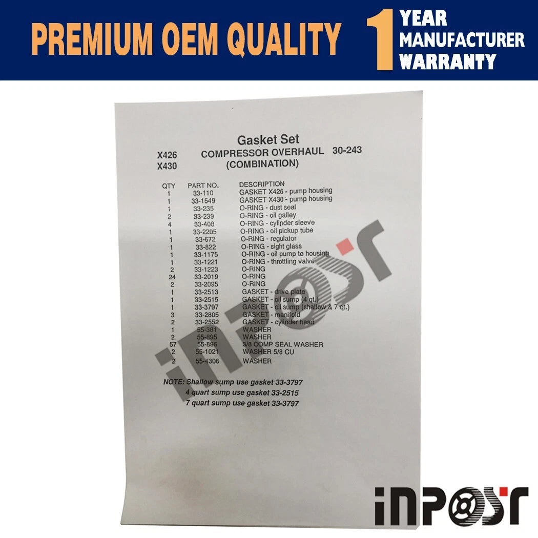 Compressor Full Gasket Kit for Thermo King X426 X430 (30-0243, 30-243, 300243)