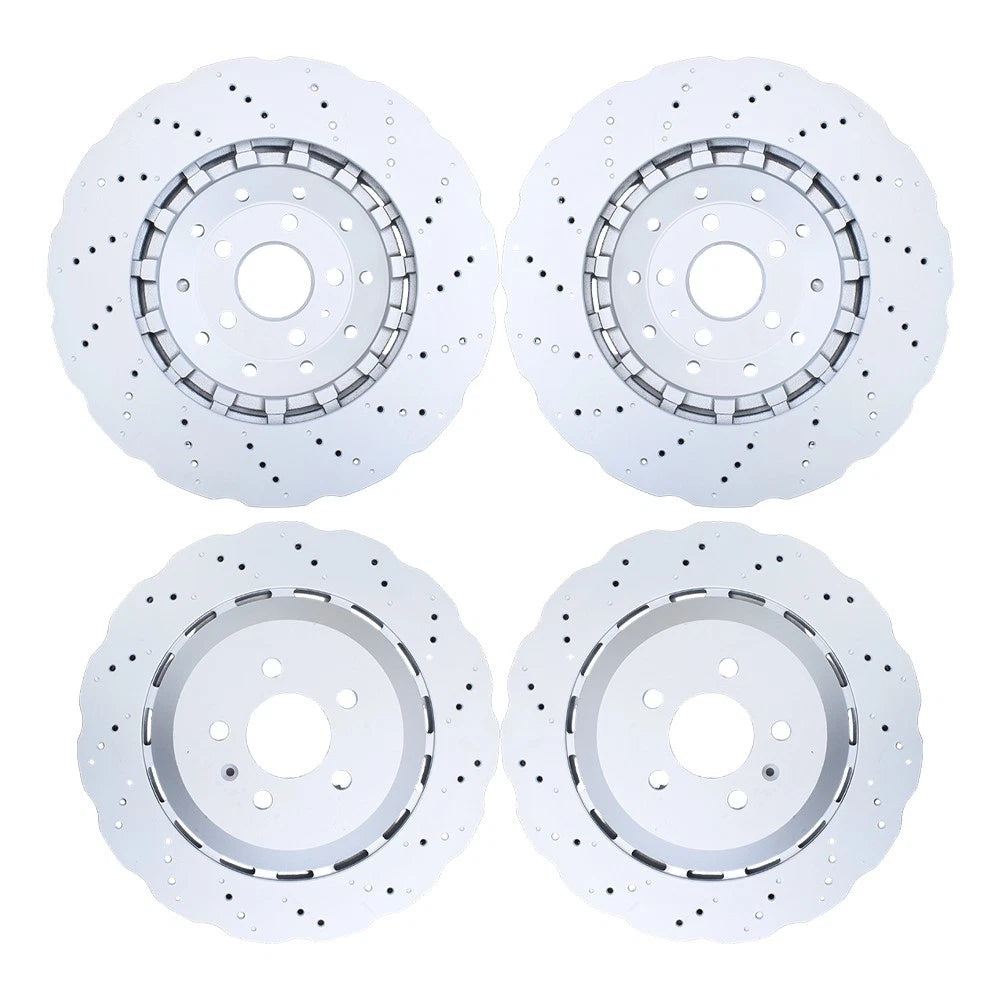 Set of 4 Vented Drilled Dimpled Disc Brake Rotors for RS7 (2014–2016)