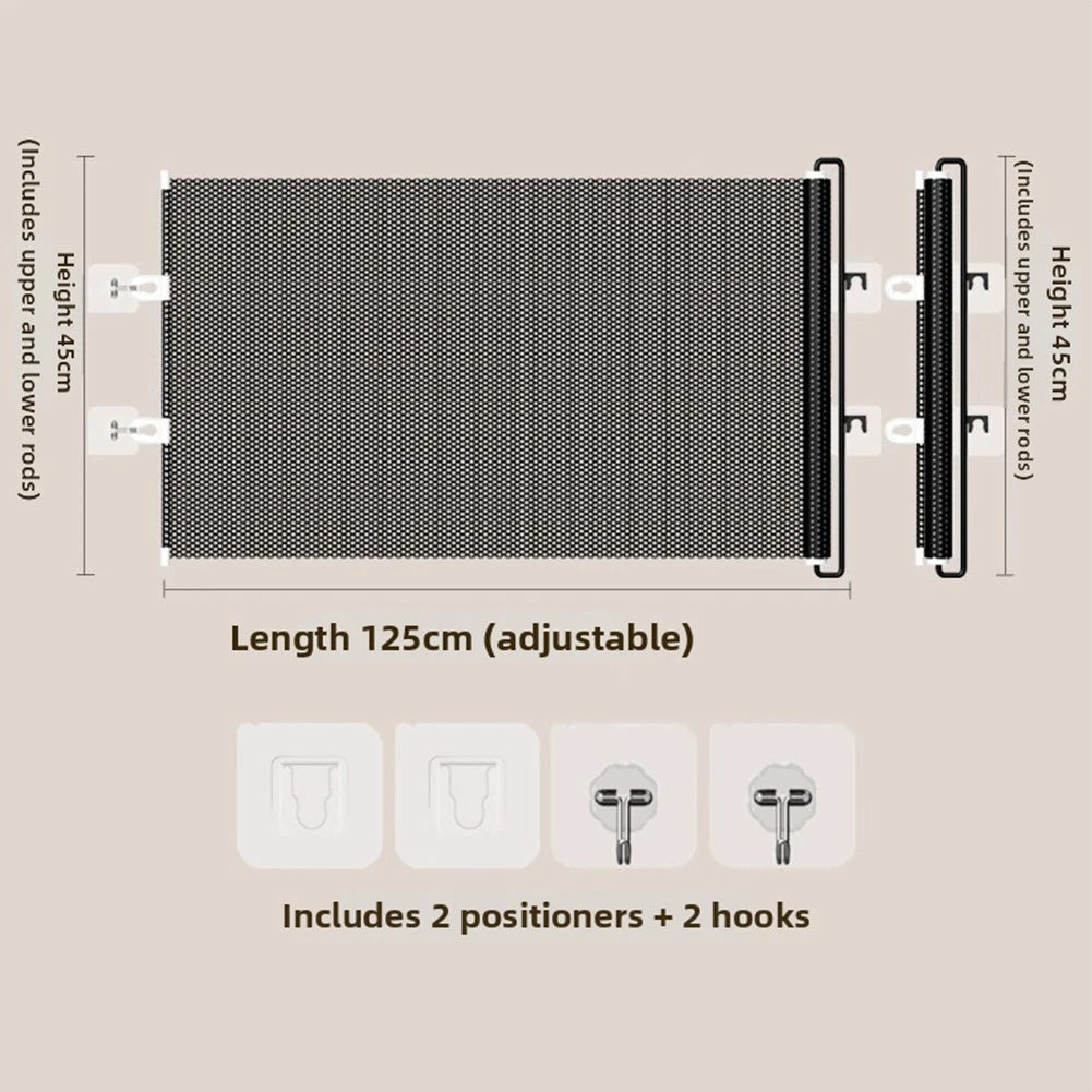 Retractable Barrier Gate for Cats Dogs Indoor Safety (50-125cm, Black)