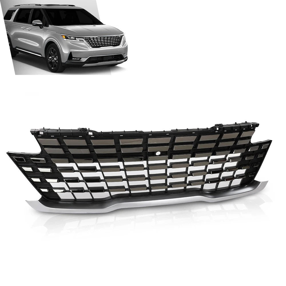 Front Bumper Upper Grille with Camera Hole Chrome for Kia Carnival (2022–2024)
